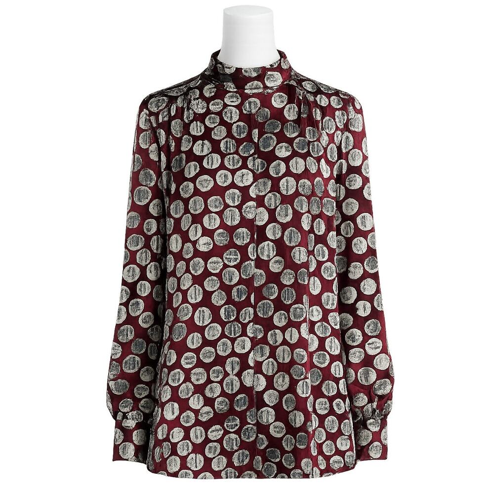 Manila Grace Burgundy Satin Print Blouse – Size 8-10 (TG 40 EU)